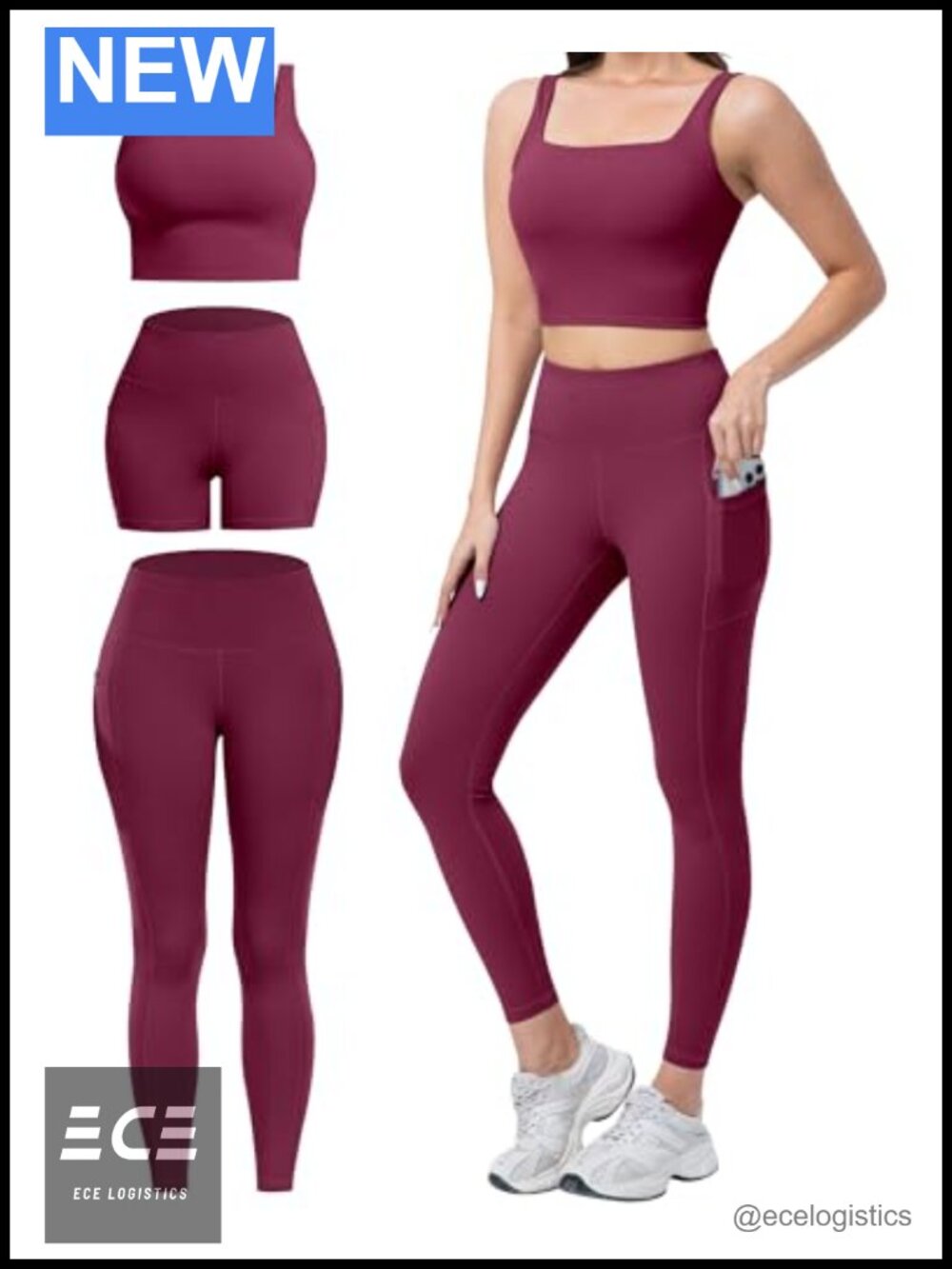3 Piece Workout Set High Waisted Leggings Bike Shorts Sports Bra